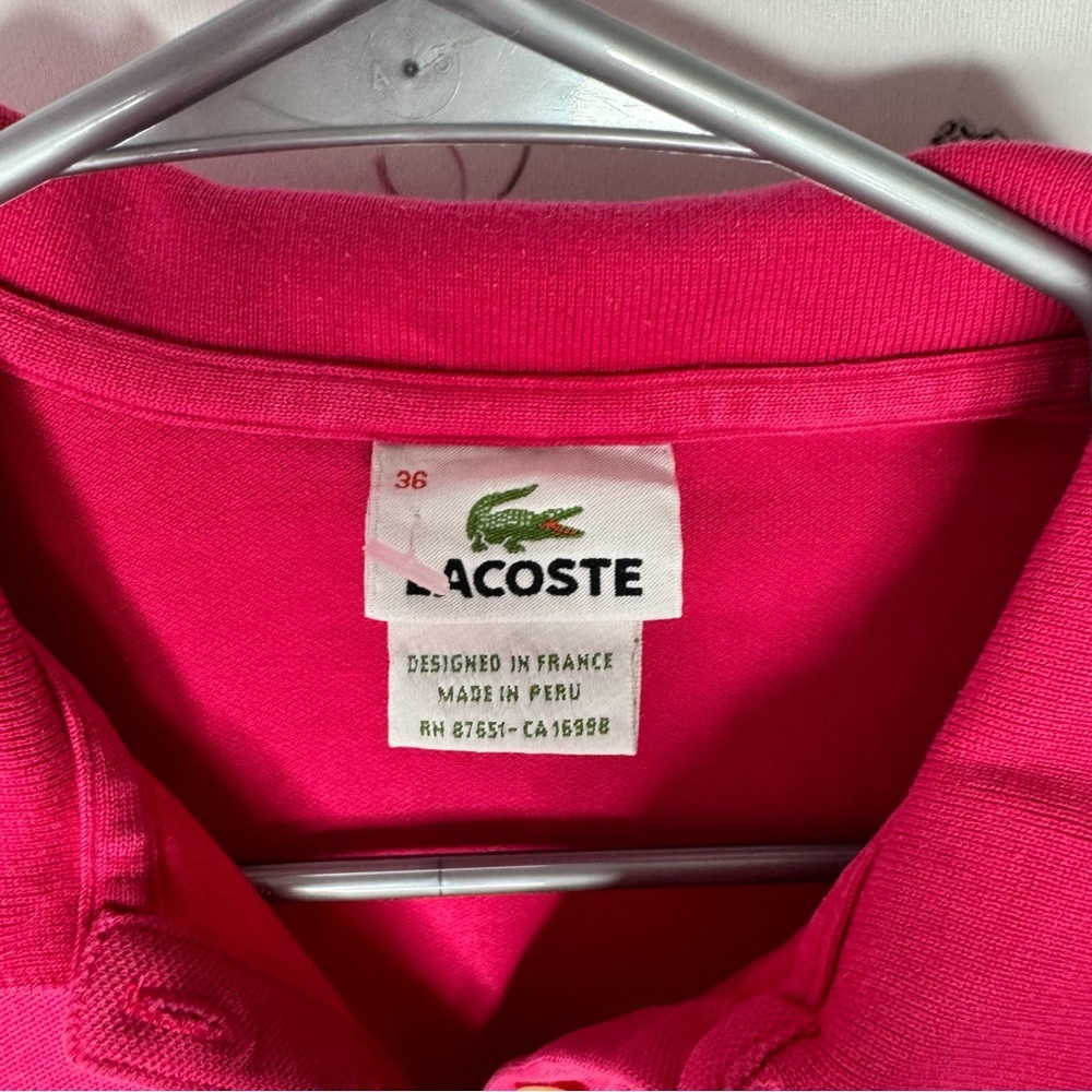 Lacoste Pink Polo Shirt crocodile alligator 🐊 logo button up golf preppy collar - Picture 6 of 9